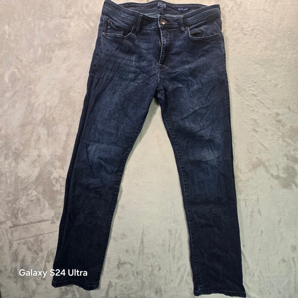 Chaps Mens Slim Straight Leg Jeans Dark Wash Denim 34x34 Stretch Indigo Pants